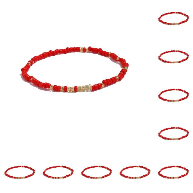 Qarigey Tobillera con cuentas de arroz, cadenas de pie duraderas simples creativas, tobilleras elegantes bohemias multiusos hechas a mano delicadas para diecinueve 10piezas Qarigey CBP200770