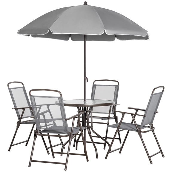 Outdoor Dining Set: 6-Piece Gray Patio Furniture with Table&Umbrella
