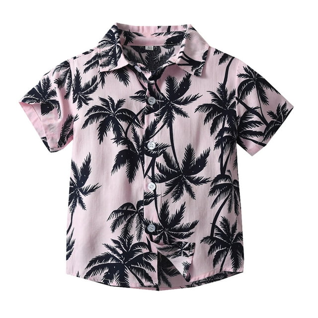 Chemises Garçons Été Plage Hawaïenne Florale Manches Courtes Décontractée Chemise à Col Rose 3-4 Ans