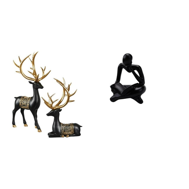 Estatua de resina de reno y alce y escultura de pensador abstracto para mesa, sala de estar, oficina, estantería, armario, decoración de inauguración
