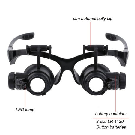 New Upgraded 1pc 20x Magnifier Magnifying Eye Glasses Loupe Lens Jeweler Watch Repair Tool jeweler's loupe Handsfree eyeglasses legs(Black)