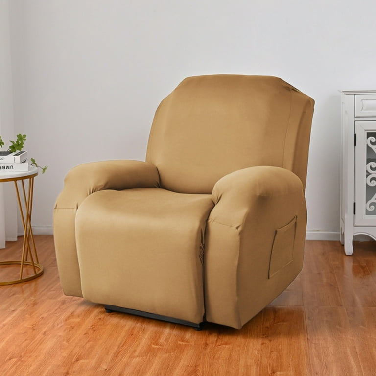 4 Pieces Stretch Velvet Recliner Covers Thicker Soft Plush Recliner Chair Slipcover with Side Pockets Luxury Dog Cat Pets Proof Reclining Protector