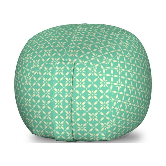 Abstract Storage Toy Bag Chair, Basic Flower Shapes in Natural Summer Colors Retro Garden Print, Stuffed Animal Organizer Washable Bag, Small Size, Sea Green Pale Yellow, by Ambesonne