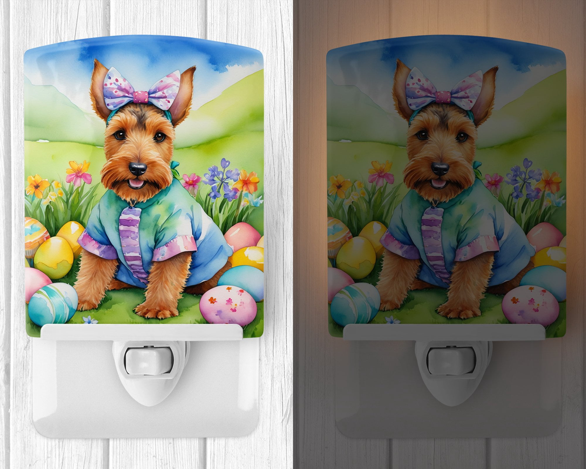 Welsh Terrier Easter Egg Hunt Ceramic Night Light 4 in x 6 in