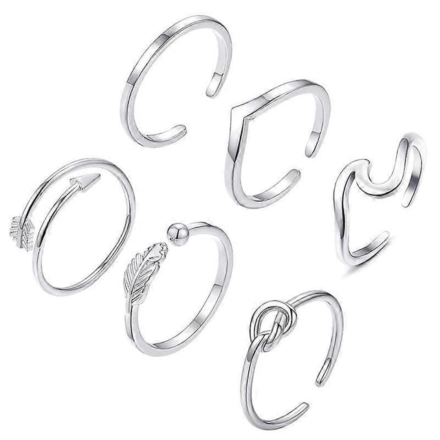 Juego de 6 anillos de nudillos sencillos, anillo ajustable para dedo, joyería