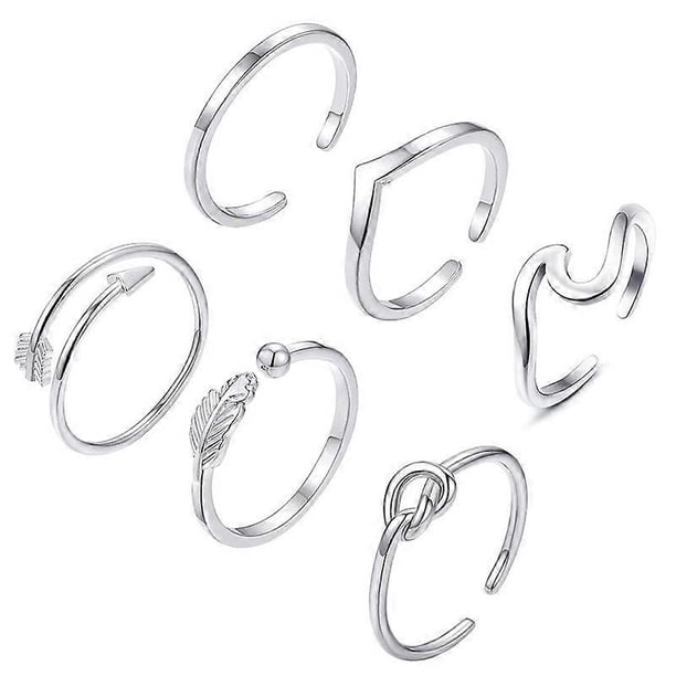 Juego de 6 anillos de nudillos sencillos, anillo ajustable para dedo, joyería