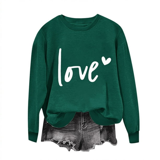 Penkiiy Día de San Valentín Sudadera para Mujer Lindo Amor Camisetas Corazón Casual de manga larga Camiseta de San Valentín Ropa Tops XL Verde