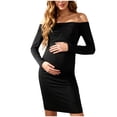 thumbnail image 1 of HSMQHJWE Maternity Fall Off The Shoulder Maxi Dress Spring Long Sleeve Ruched Fitted Bodycon, 1 of 8