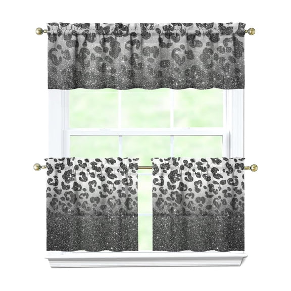 Leopard Print Kitchen Curtains 24 Inch Short - 3 Panel Set, Modern Cheetah Spot Design, Rod Pocket Animal Print Curtains 100% Polyester, Fashion Tropical Pattern for Living Room, Bedroom, Easy Wash