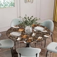thumbnail image 2 of Coffee Fitted Tablecloth with Elastic Edged, Round Table Cloth for Dining Table, Brown Retro Coffee Theme Beans Latte Tea Cup Waterproof Oil Proof Table Cover for Indoor Outdoor 55"-60", 2 of 8