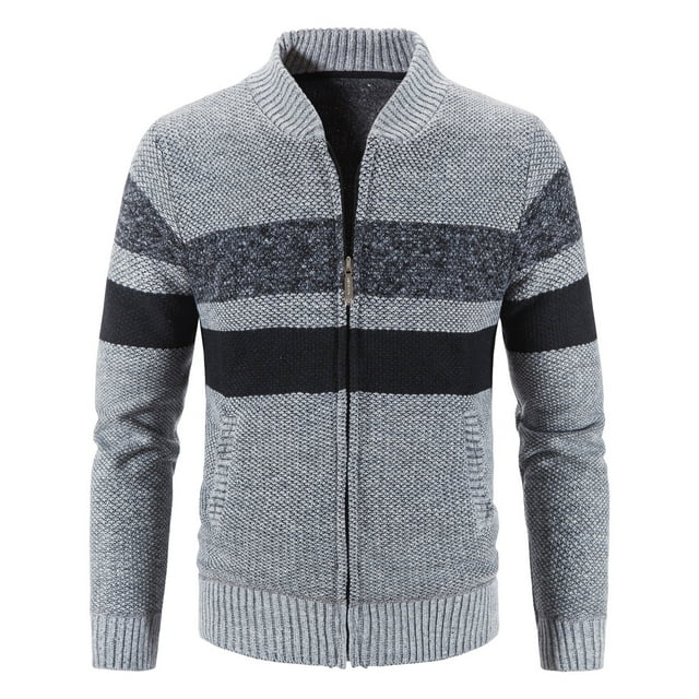 Qertyioot Cardigan Homme Fermeture à Glissière Hiver Col Roulé Manches Longues Chandail Tricoté Haut Manteau