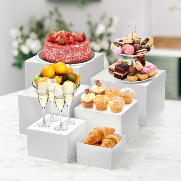 Ataujin 6 Piece Buffet Risers Display Stand for Party, Cupcake Holder, Acrylic Cube Food Riser with Hollow Bottom, Cupcake Dessert Stand Nesting Storage Box,Dessert Table Display Set