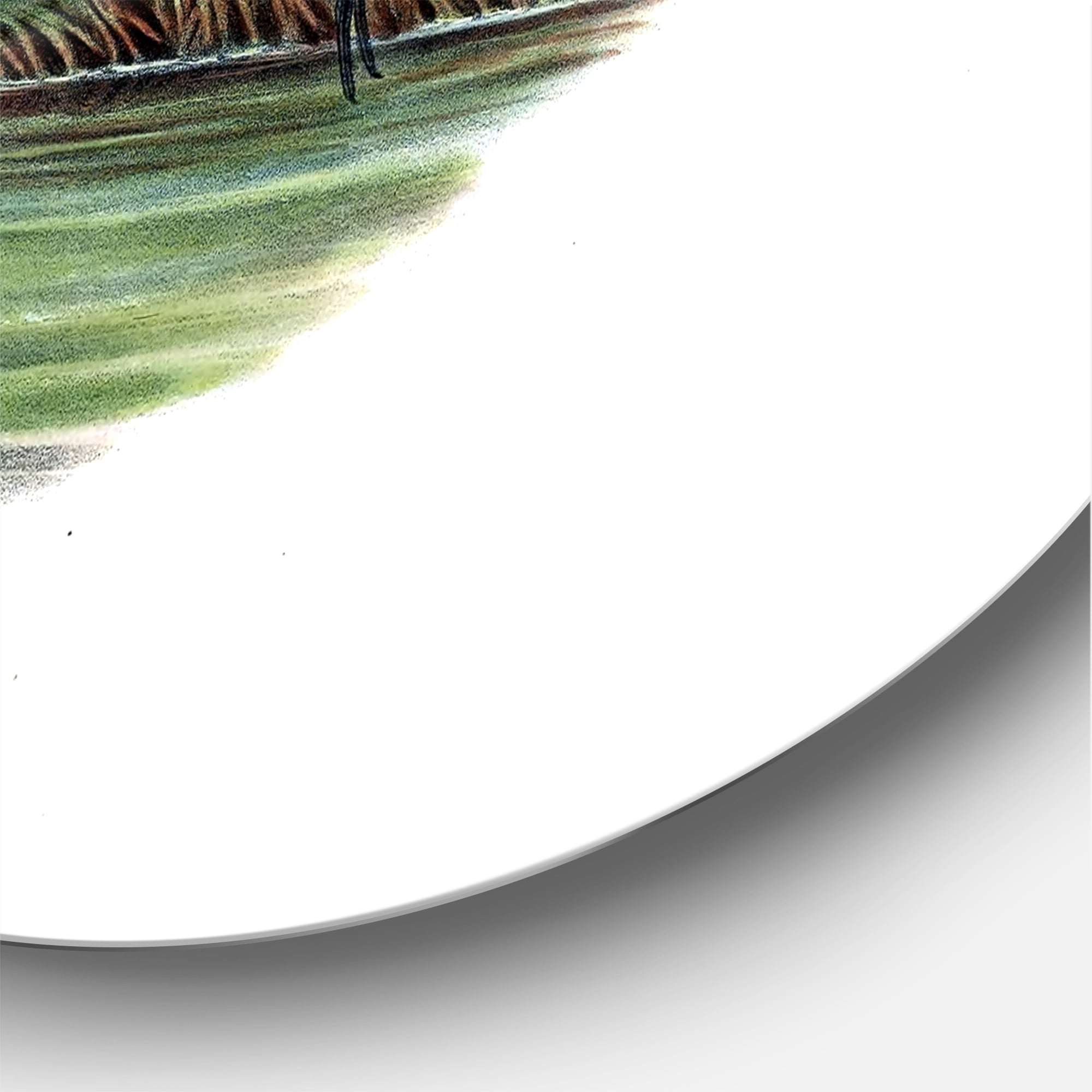 Designart 'Vintage Countryside Two Birds In Lake' Farmhouse Circle Metal Wall Art 23x23 - Disc of 23