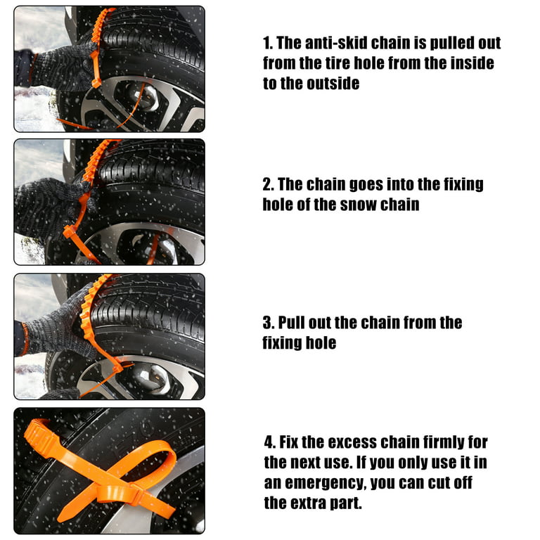 Car Emergency Anti Slip Snow Chains,10Pcs Adjustable Zip-Tie Car Tire Snow  Chains,for Car, SUV, Truck Tire Tyre Width 5.7-11.6 Inch,By TWSOUL 