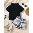thumbnail image 4 of Bagilaanoe 2pcs Toddler Baby Boy Short Pants Set Short Sleeve Shirts Tops + Plaid Shorts 6M 9M 12M 18M 24M 3T Kids Casual Summer Outfits, 4 of 8