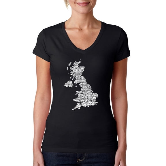 LA Pop Art Women's Word Art V-Neck T-Shirt - GOD SAVE THE QUEEN