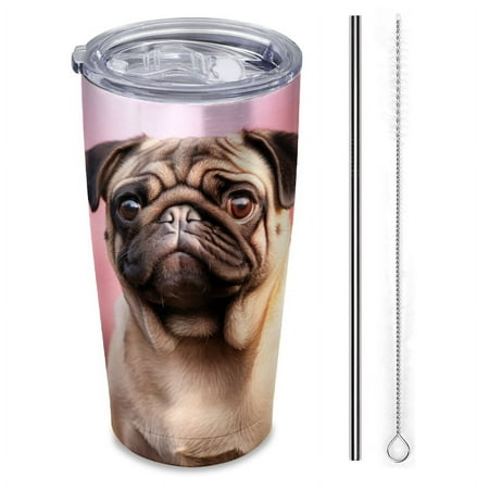 

cute pug dog Insulated 20 oz Stainless Steel Travel Tumbler Reusable Straw & Brush Hot & Cold Drinkware for Car Office Outdoor