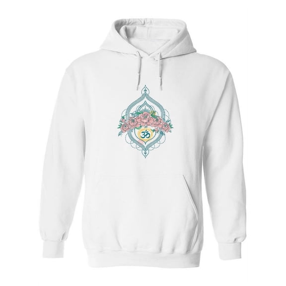 "om" Symbol With Peony Flowers . Hoodie Women -Image by Shutterstock, Female 5X-Large