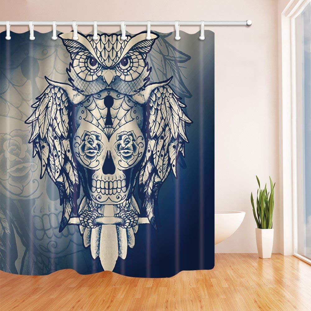 Vintage Horror Halloween Skull Pattern Fabric Shower Curtain Set Bathroom Decor 