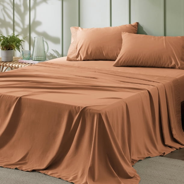 Juego de sábanas Bedsure, tamaño king, 4 piezas, poliéster, color naranja empolvado