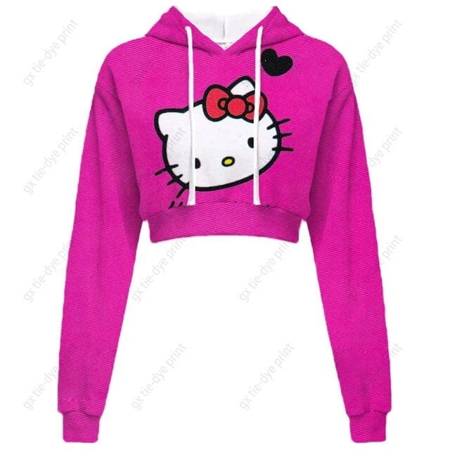 Hello Kitty Chandail en Molleton Court à Manches Longues pour Femmes, Motif, Chandail Noir, Chandail à Capuchon de Mode pour Femmes