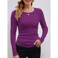 thumbnail image 3 of Womens Ribbed Long Sleeve Crewneck Casual Slim Basic Shirts Fitted Knit Tops Red S, 3 of 5