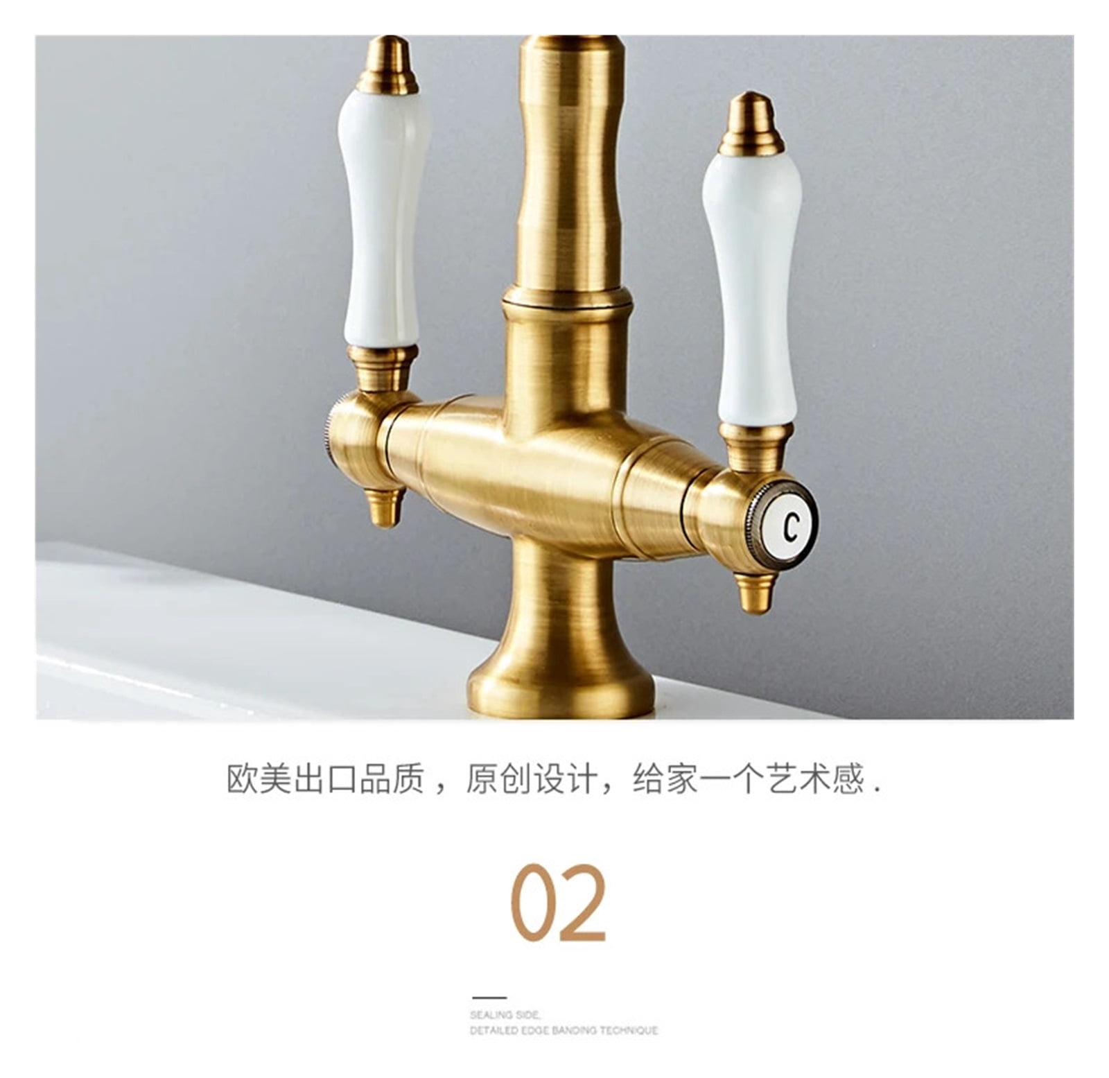 Faucet For Kitchen Dual Handle Antique Brass Retro Faucet, 360 Degree Rotation Kitchen Sink Taps, Deck Mounted Bathroom Sink Mixer
