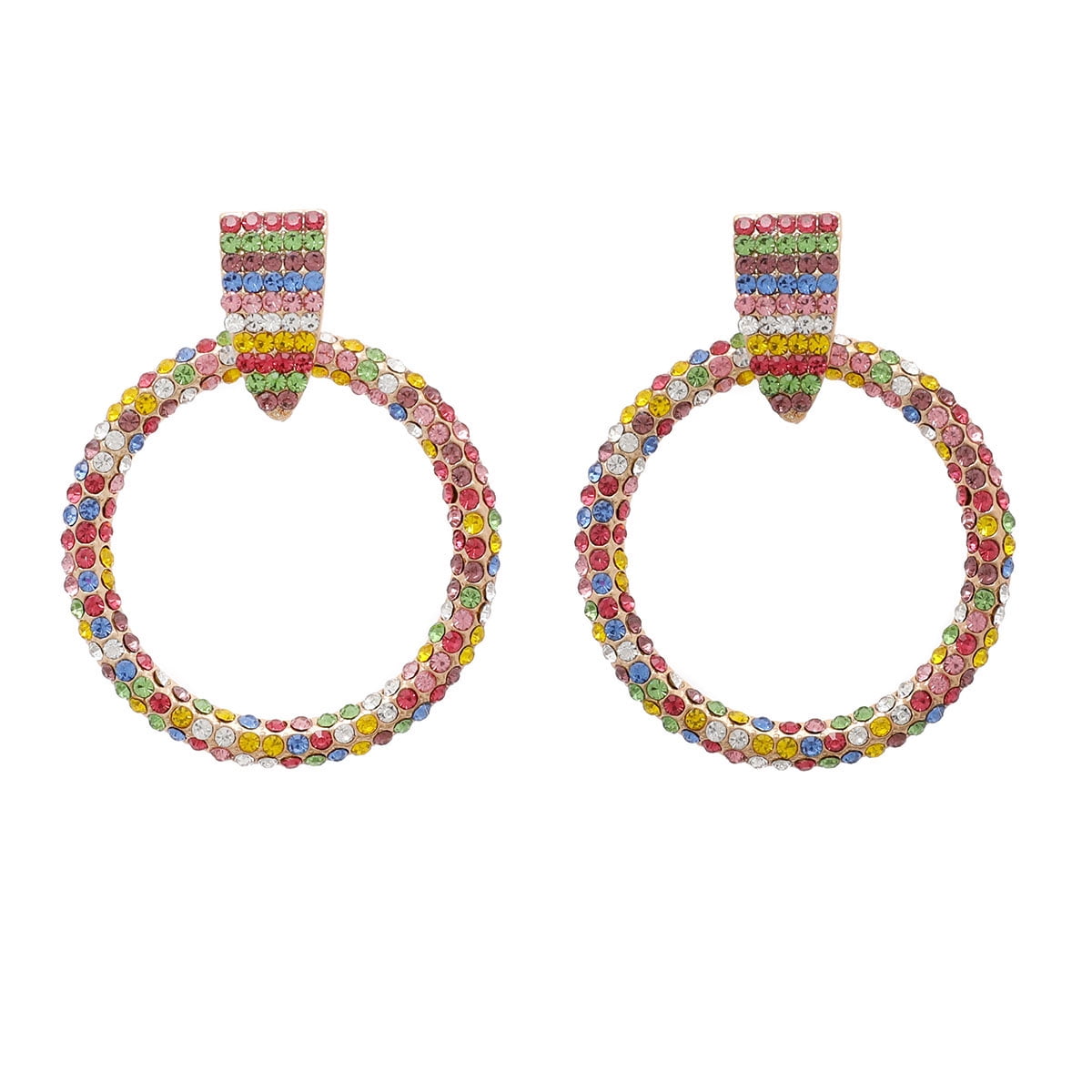 Large Teardrop Bronze Hoops with Sun Burst Multi Colored Crystal Charm