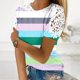 thumbnail image 5 of Camisas de Manga Corta para las Mujeres Impresión Cuello Redondo Suéter Encaje Camisa, Blusa de Verano Casual para las Mujeres, 5 of 5