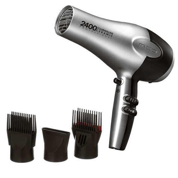 RED by Kiss Hair Dryer 2400 Tourmaline Ceramic Technology, Professional Blow Dryer, Maximum Shine, Fast Drying, Adjustable Settings, 3 Attachments, Salon Quality