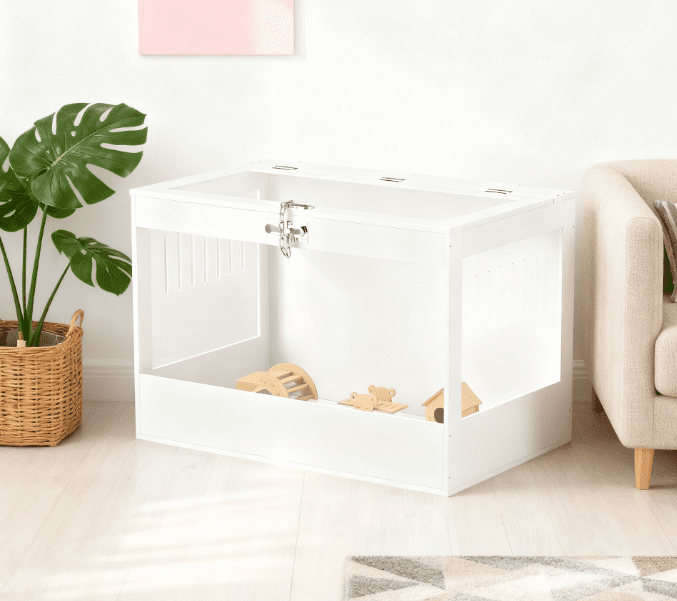 Pet Cage with Openable Top & Lock, Hut, Accessories, White