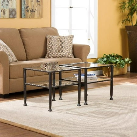 Glass Top Metal Finish - Bunch Metal Cocktail Coffee Table with Glass Top, Black finish