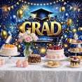 thumbnail image 5 of 6x4ft Blue and Gold Graduation Photography Backdrop, Congratulations Grad Photo Booth Background with Cap Diploma Balloons, 2026 Grad Party Decorations Supplies, 5 of 7
