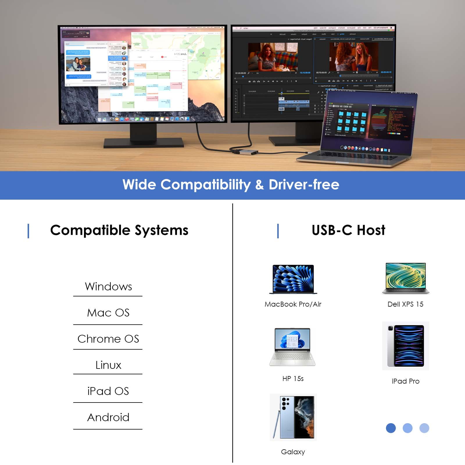 WAVLINK 4K@60Hz USB Hub, USB to Dual HDMI Adapter with 87W Charge for MacBook/Dell/HP/Lenovo Laptop