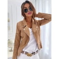 thumbnail image 2 of Women'S Faux Leather Jackets Suede Spring Trendy Outfits 2025 Fall Zip Up Cropped Moto Jakcet Outerwear Khaki XL, 2 of 7