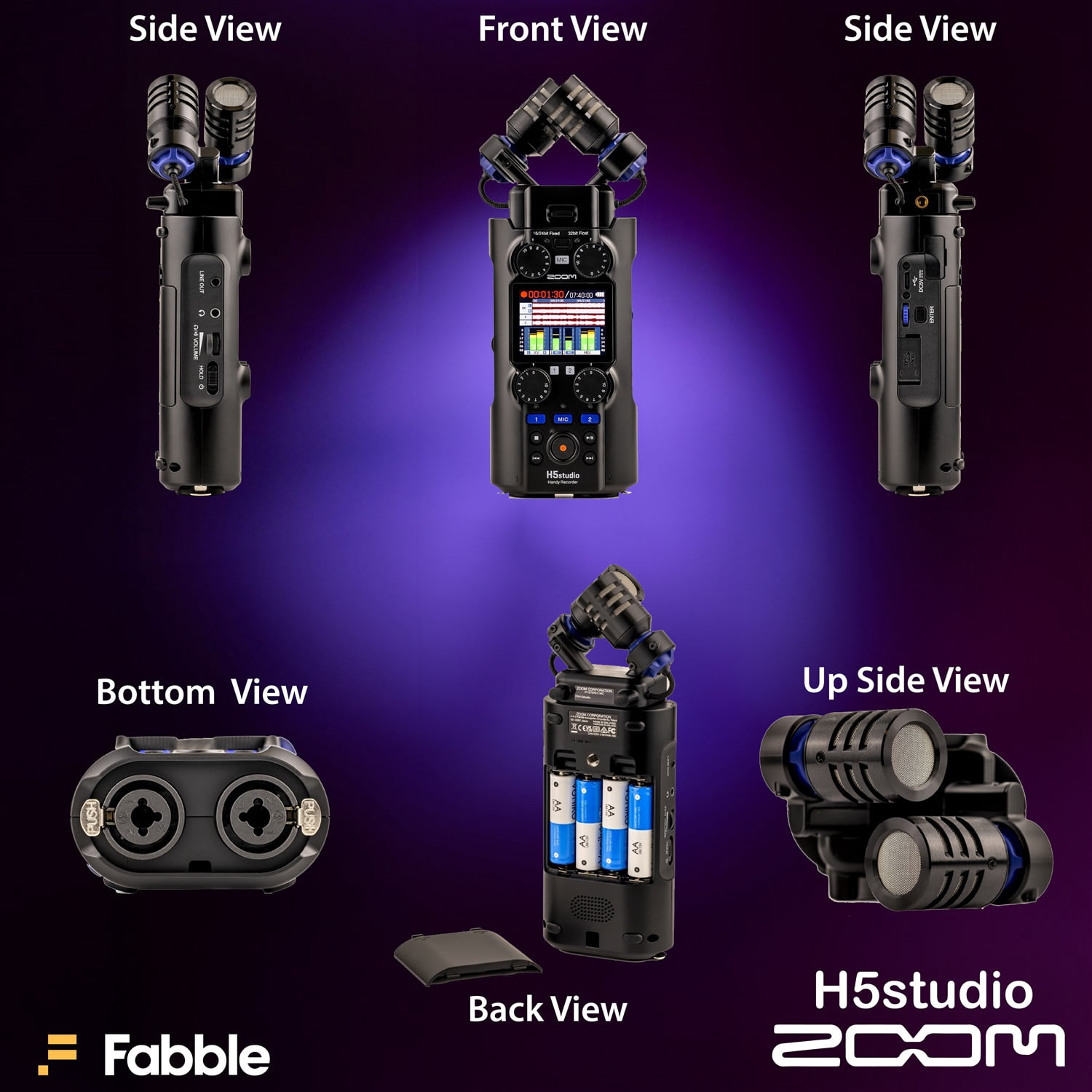 Zoom H5 Studio Handy Recorder Bundle with ZDM-1 Podcast Mic Pack (Dynamic Mic, Headphones, Windscreen, XLR Cable, Tabletop Stand), 64GB SD Cards, AA Batteries, Table Tripod Grip