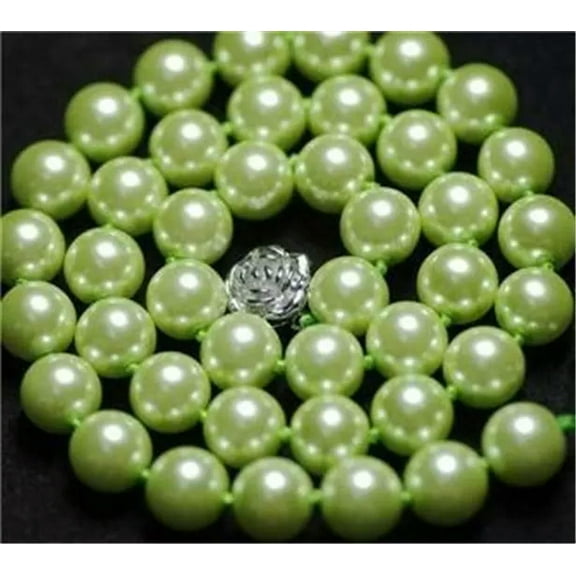 EOEMY Rare 10mm Apple Green South Sea Shell Pearl Necklace 18" Aaa##Qf376