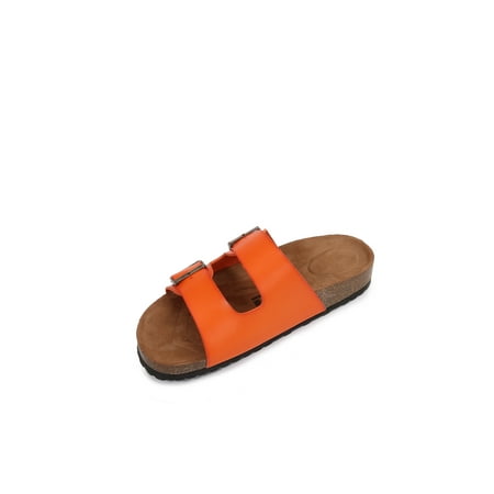 

Women Soft Cork Cushioned Footbed PU Leather Double Strap Slider Sandal (Premium PU Orange/ 11)
