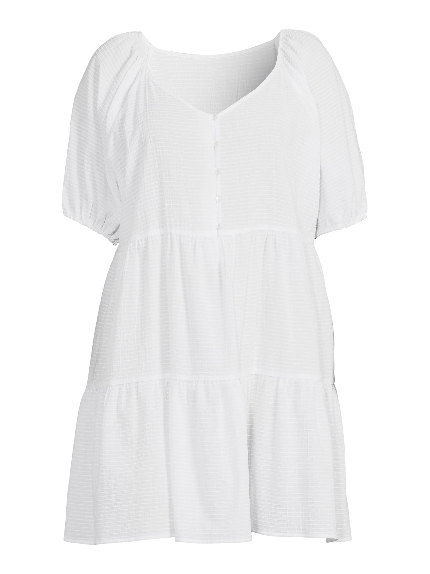 Time and Tru Women's and Women's Plus Button Front Tiered Mini Dress