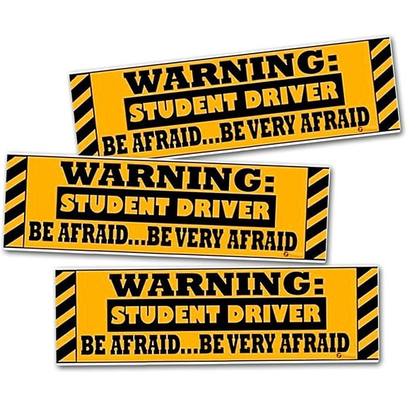 Zone Tech "Warning Student Driver" Vehicle Bumper Magnet - 3-Pack Reflective "Warning Student Driver" Bumper Safety Sign Magnet
