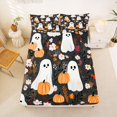 thumbnail image 5 of Manfei Halloween Ghosts Queen Sheets,Rustic Pumpkin Queen Sheet Sets,Black,4pcs,1 Flat Sheet, 1 Fitted Sheet and 2 Pillowcases, 5 of 6