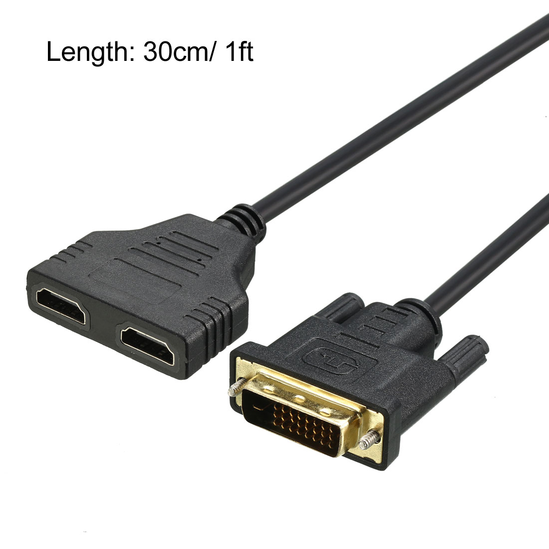 DVI to HDMI Splitter 1 in 2 Out Male to Dual Female Cable 1ft 30cm
