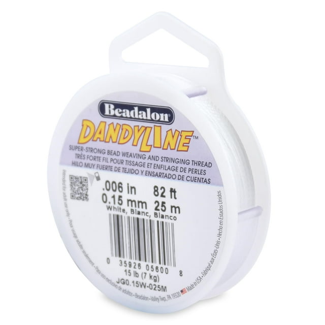Beadalon Dandyline Hilo Para Tejer Y Ensartar Cuentas 0,15 Mm / 0,006 In Blanco 25 M