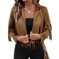 thumbnail image 2 of Chaquetas de Mujer de Piel Sintética de Ante con Flecos y Forro. Abrigos Cortos con Flecos. Imprescindibles de de Otoño. Marrón Oscuro XL, 2 of 10