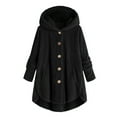 thumbnail image 2 of Winter Coats for Women Zpanxa Women Plus Size Button Plush Tops, Hooded Loose Cardigan Wool Coat, Casual Plush Jacket Outwear Dark Black XL, 2 of 5