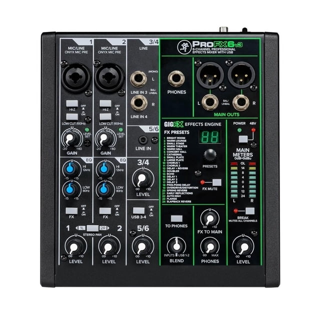 Mezcladora 6 Canales Efectos y USB Mackie ProFX6V3