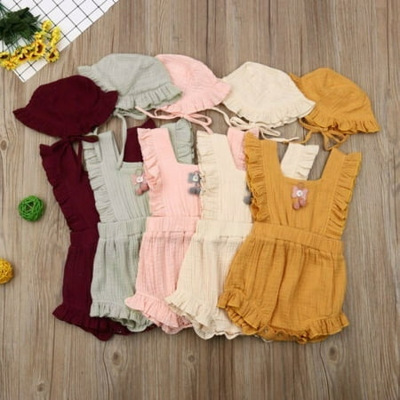

Toddler Baby Girls Cotton Romper Bodysuit Jumpsuit Hat Outfits Clothes