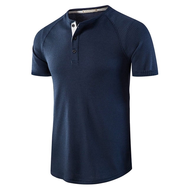 Fridja Chemise Boutonnée pour Hommes, Chemise Décontractée à Manches Courtes et Col Rabattu, Été, Col en V, Pull-Over, Chemises de Golf pour Activités Extérieures (Bleu, L)