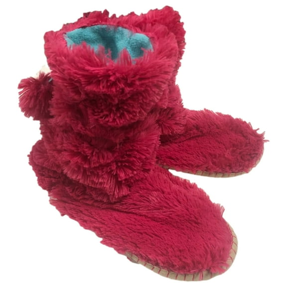 Plush Pink & Blue Bootie Style Slippers XL (11)