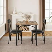 HOSSLLY 3-Piece Dining Table Sets with 2 Upholstered Chairs for Home Kitchen Small Space, Rustic Brown